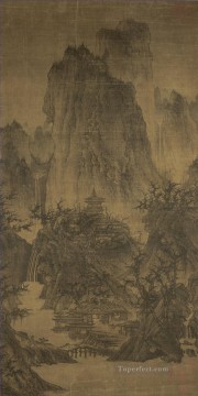 中国 Painting - 切り開かれた峰々の中にある孤立した寺院 960 Li Cheng 繁体字中国語